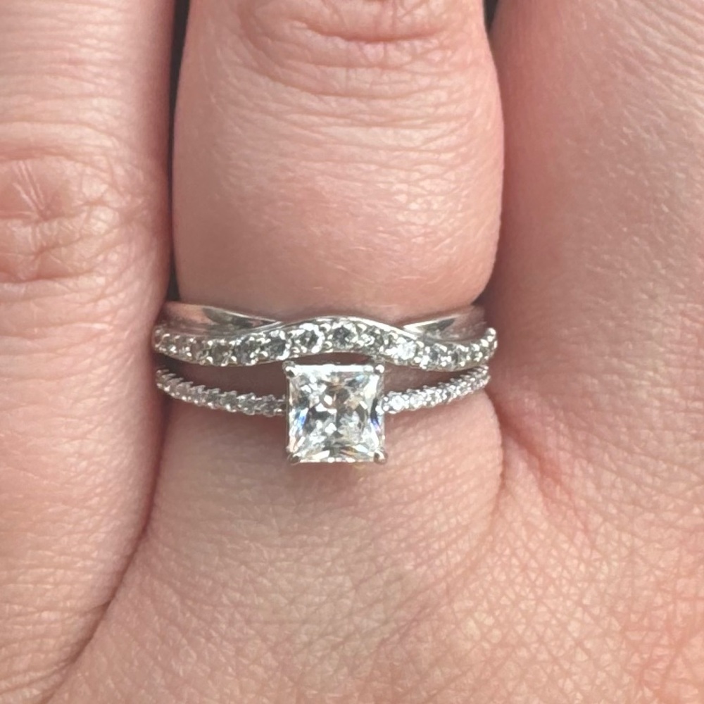 Sparkling White Gold Engagement Stack Ring - image 7